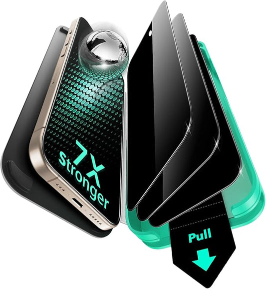 ESR 3 Pack 9H+ Glass for iPhone 16 Pro Max Privacy Screen Protector, [Military Grade Shatterproof & Longest Durable] Armorite Anti-spy Tempered Glass with UltraFit Tray