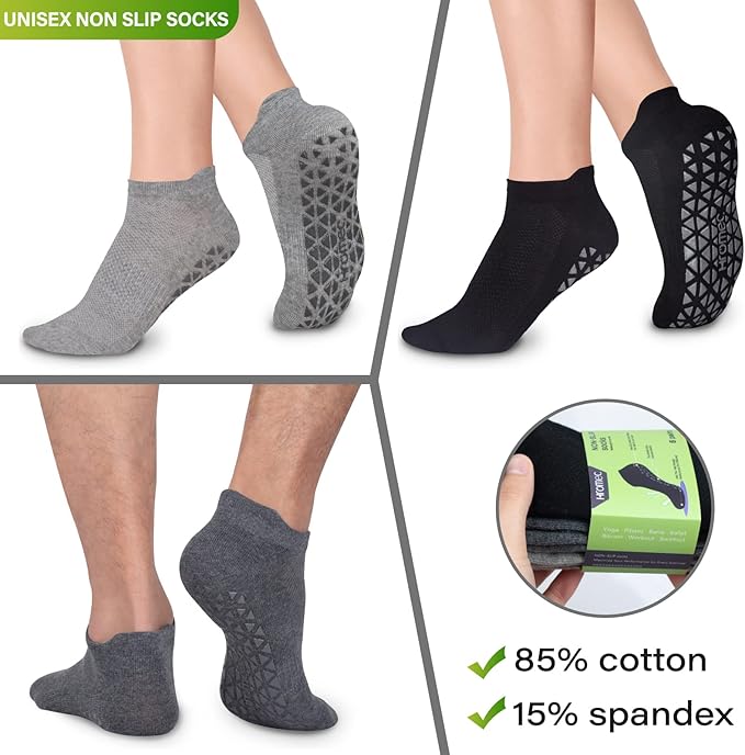 Non Slip Yoga Socks with Grips for Pilates, Ballet, Barre, Barefoot, Hospital Anti Skid Socks for Women and Men