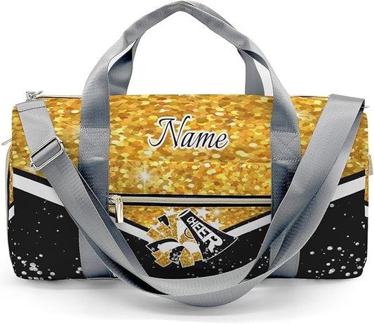 Cheer Cheerleader Personalized Duffel Bag Customized Yoga Sport Bags with Name Travel Duffel Bag Shoulder Bag Straw Yellow Weekender Bags with Shoe Compartments