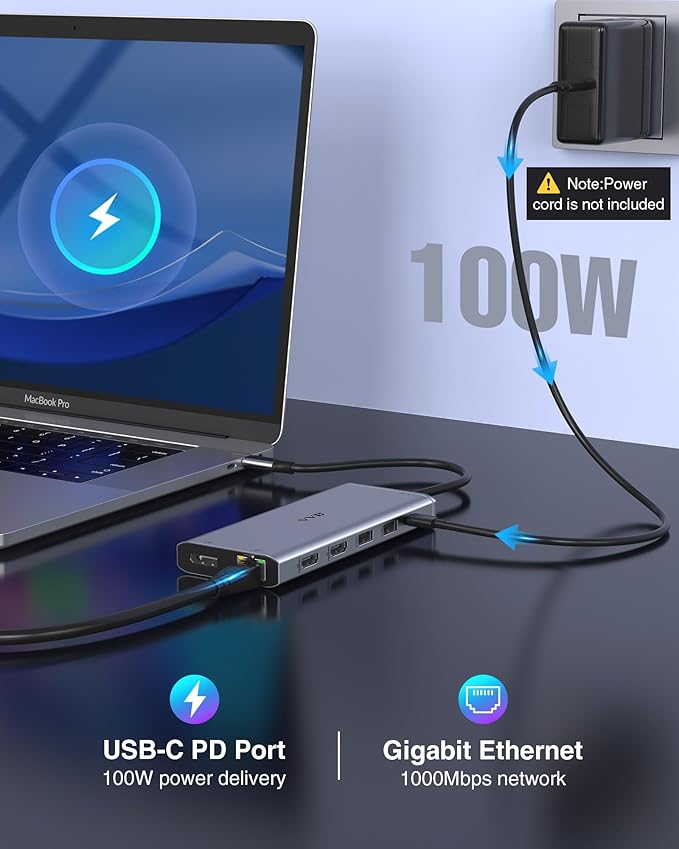 Docking Station Dual Monitor for Dell/HP/Lenovo Laptop,8K HDMI Adapter Docking Station 3 Monitors USB C Hub Multiple Adapter with 2 HDMI+8K DP+10G USB A/C+100W PD+Ethernet+SD/TF+Audio for iPhone 15