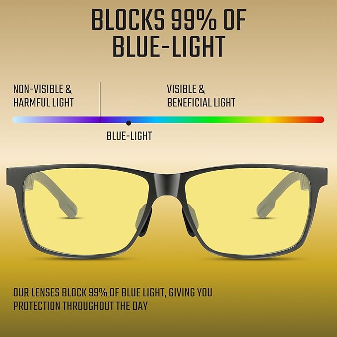 Carbon Blue Light Blocking Glasses Men for Computer, Gaming, Metal Frame Green Light Protection Night Driving Glasses for Man