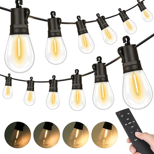 LED Outdoor String Lights, 150FT Waterproof Patio Light with Remote & 48 Shatterproof Dimmable S14 Edison Bulbs(3 Spare), 3 Modes 2 Timer Outside Garden Lighting for Balcony, Porch, Party, Christmas