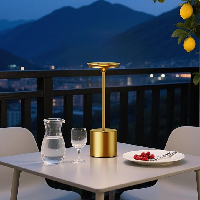 Cordless Rechargeable LED Table Lamp 6000mAH Battery Powered Waterproof Desk Lamp,Portable Touch 3 Color Stepless Dimming Light for Indoor/Outdoor/Dinning/Patio/Restaurant(Gold 2Pack)