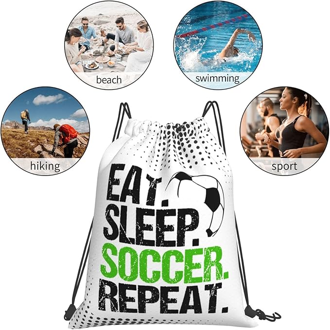 Eat Sleep Soccer Drawstring Backpack Gym String Bag Water Resistant Drawstring Sackpack Sport For Womens Mens