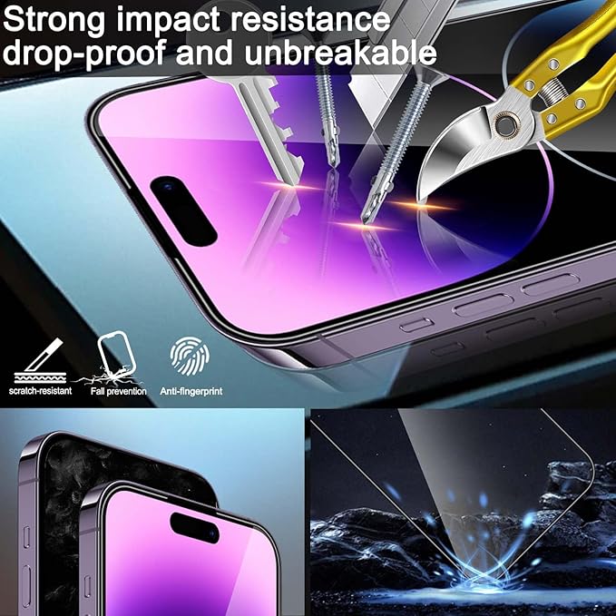 Glass Screen Protector for iPhone 14 Pro 6.1 inch[2 Pack][Easy Installation],with 2 Camera Lens Protectors,HD Clear Full Screen Tempered Glass,Case Friendly