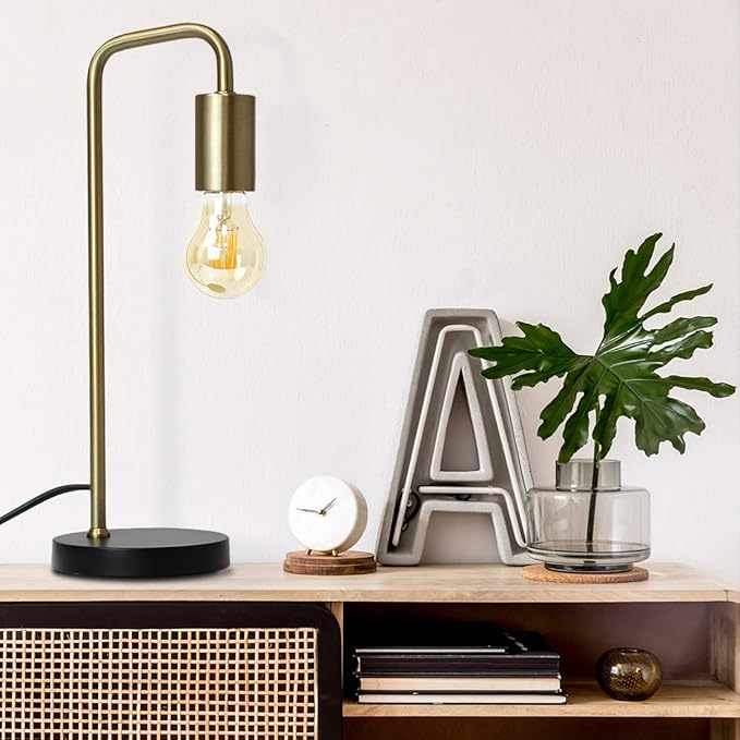 O’Bright Industrial Desk Lamp, 100% Metal Lamp, UL Certified Ceramic E26 Socket, Minimalist Design for Home Decoration, Table Lamp for Bedroom/Office/Dorm, ETL Listed, Gold-Black