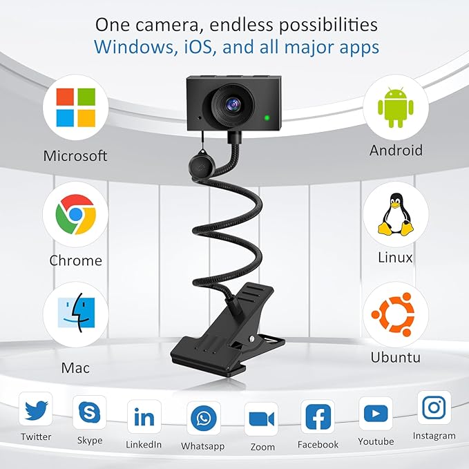 Webcam 1080P for PC, Eye Contact Webcam for Desktop Computer (Grey)