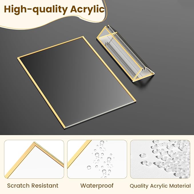 5X7 Acrylic Sign Holder Double-Sided Gold Frames Flyer Display Stand for Menu Wedding Table Number with Clear Sticky Dots - 6 Pack