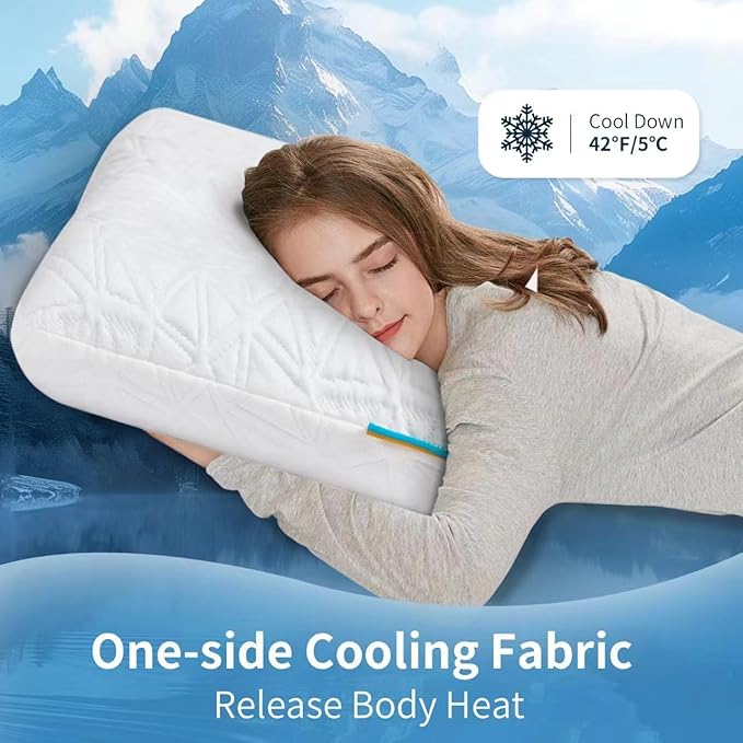 Pillows Queen Size Set of 2 Cooling Memory Foam Pillows for Sleeping, Cooling Gel Pillow for Hot Sleepers, Bed Pillow for Side, Back and Stomach Sleepers, Luxury Firm Gel Pillow for Neck Pain Relief