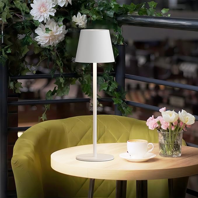 2-Pack White Cordless Table Lamp,Rechargeable LED Desk Lamp,5000mAh Battery Operated Lamp,3000K Warm Light Stepless Dimming,IP54 Waterproof Portable Table Light for Restaurant/Camping,White