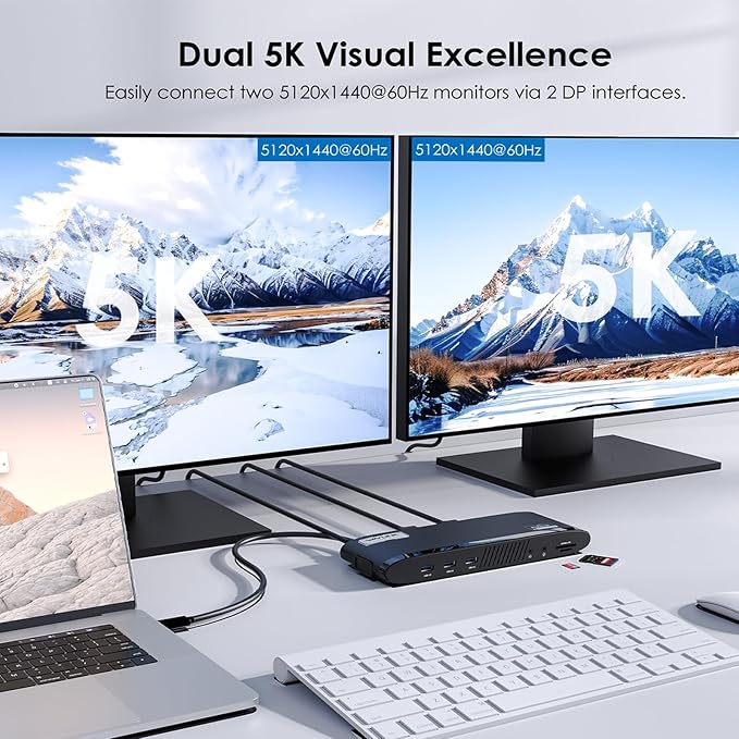 WAVLINK DisplayLink Docking Station Dual 5K, USB-C Dock for Mac M1/M2/M3/M4 & Windows, 14-in-1 with 100W Laptop Charging, 2 DP/2 HDMI 4K, SD/TF, 5 USB Ports, Ethernet, Audio