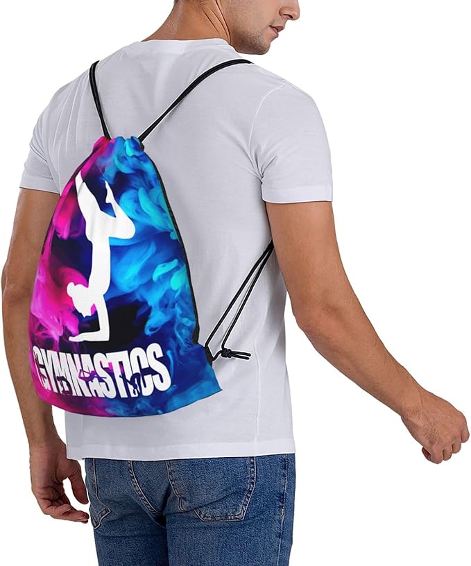 Gymnastics Drawstring Backpack Light Gym String Bag Pink Water Resistant Sackpack Sport Yoga Daypack For Womens Mens