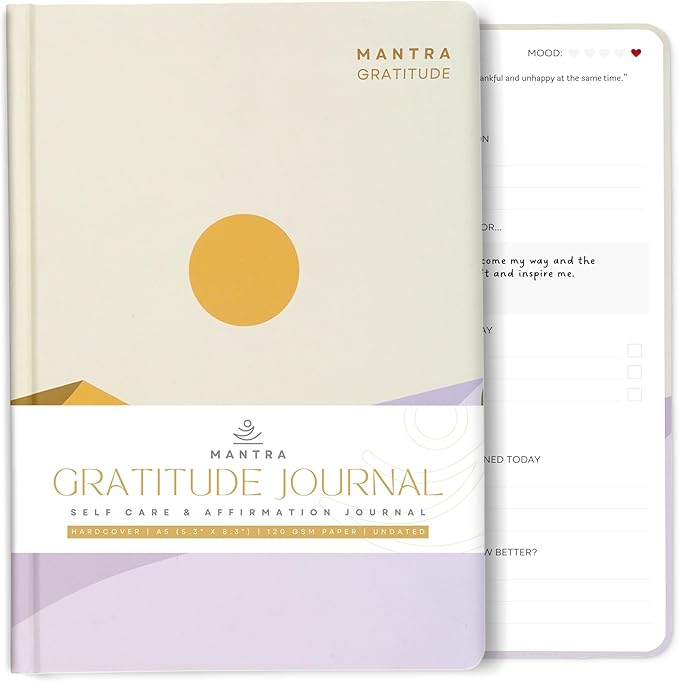 Gratitude Journal For Women & Men - Mental Health, Self Love & Self Care Journal - Evening - 5.8" x 8.3" - Mantra Planner