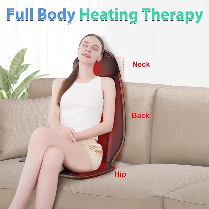 Back Massager for Chair, Heated Seat Cushion Massager with Neck Traction, Vibration Massage Pad for Full Body Massage for Office Chair, Home Use