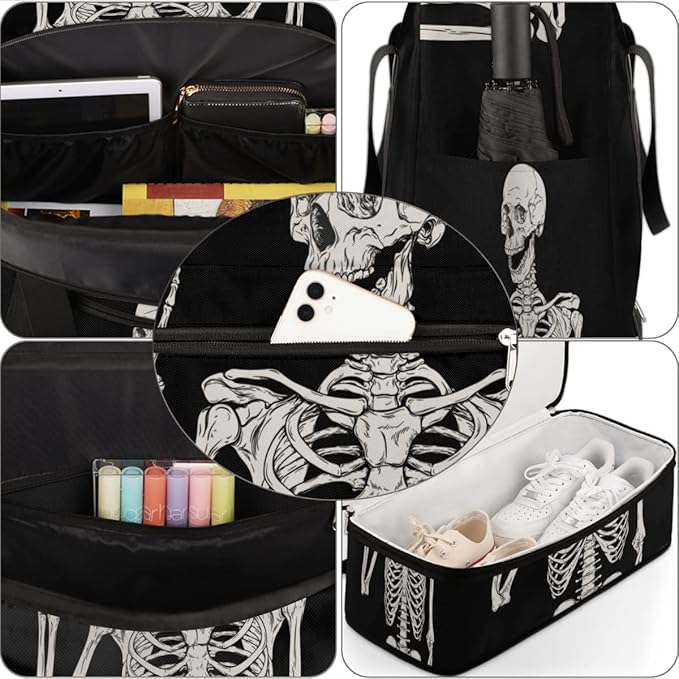 Sports Gym Bag, Human Skeleton Skull Halloween Travel Duffel Bag with Shoes Compartment Waterproof Overnight Bag Workout Weekender Bag Boys Girls Yoga Dance Bag Gym Tote Bag for Women Men