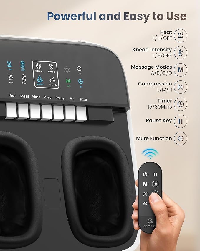 COMFIER Foot Massager with Heat, Shiatsu Foot Massager Machine for Neuropathy Plantar Fasciitis, Squeeze & Rolling Foot Massage, Remote Control & Piano-Key Button