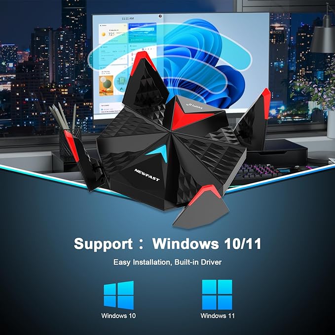 NEWFAST WiFi 6E USB Adapter for Desktop PC U357, AXE5400 Wireless Network Adapter Tri-Band Wireless USB WiFi A-dapter for PC, WiFi Dongle with 4 Antennas Supports Windows 11/10