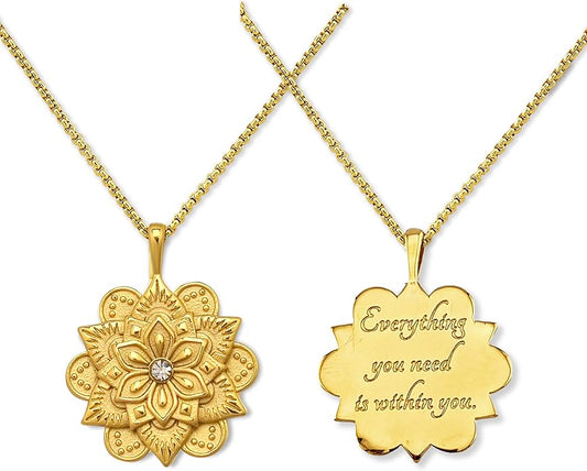 HOPE LOVE SHINE Mandala Necklace – “Everything You Need Is Within You” Engraved Pendant – Gold Spiritual Jewelry for Women, Self-Love Gift, Affirmation Necklace for Healing & Encouragement