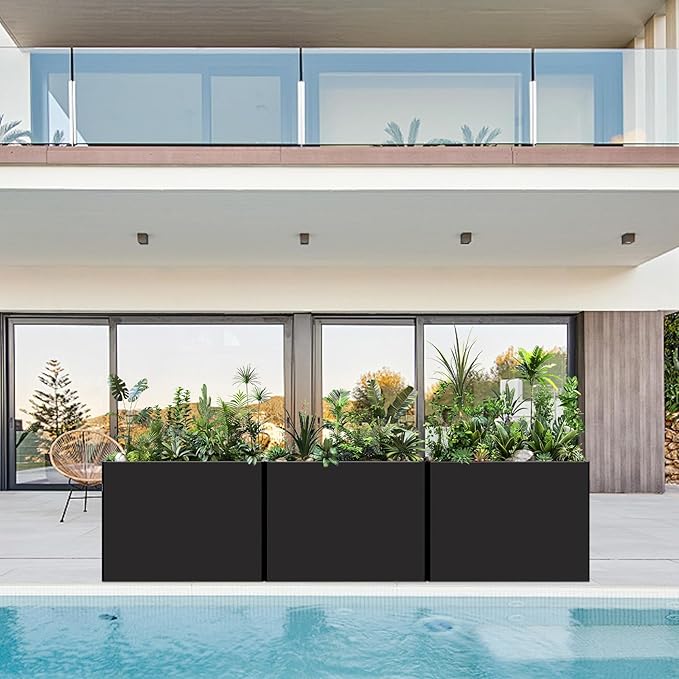 Heavy-Duty Galvanized Steel Planter with Removable Insert Shelf & 4 Drainage Holes - 32x12x24 Inches Large Size Planters for Outdoor/Indoor Patio, Black