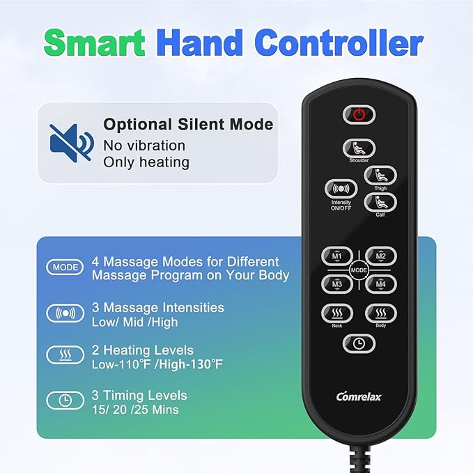 Full Body Massage Mat with Heat, Back Massage Pad with Lumbar Traction, Heating Pillow-Equipped, 4 Massage Modes & 6 Quieter Motors, Adjustable Waist to Fit 5'0-6'2, Foldable & Portable Design