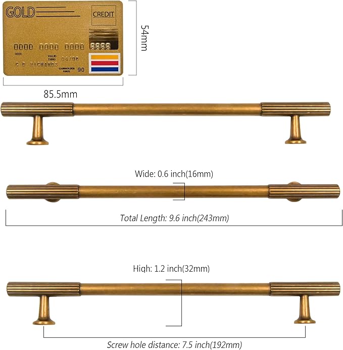 Amerdeco 10 Pack Antique Brass Cabinet Pulls 7.5 Inch(192MM) Hole Centers Kitchen Cabinet Handles Hardware Kitchen Handles for Cabinets Cupboard Handles Drawer Pulls ZH0071