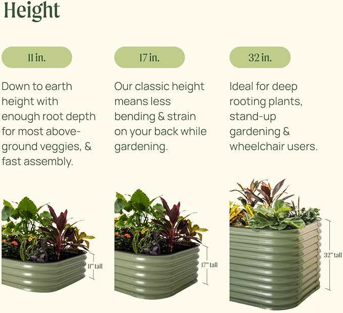 Vego garden Aluzinc Raised Garden Bed Kits, 11" Tall 6 in 1 Modular Metal Raised Planter Bed for Vegetables Flowers Patio Ground Planter Box-British Green