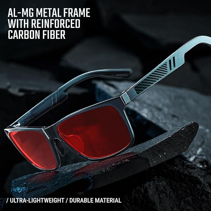 Carbon Blue Light Blocking Glasses Men for Computer, Gaming, Metal Frame Green Light Protection Night Driving Glasses for Man