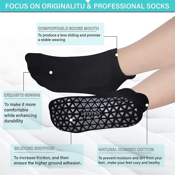 Non Slip Yoga Socks with Grips for Pilates, Ballet, Barre, Barefoot, Hospital Anti Skid Socks for Women and Men