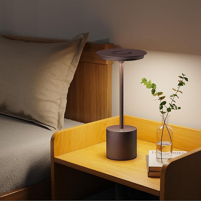 Cordless Table Lamp, Portable Rechargeable 6000mAh Outdoor Table Lamp, 3 Color Stepless Dimming Battery Powered Lamp, LED Table Light for Dinner/Bedroom/Restaurant/Outdoor (Rust)