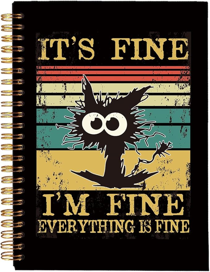 It's Fine I'm Fine Everything is Fine Funny Notebook, Black Cat Notebook Journal, Funny Journals for Women, Cat Lover Gifts for Women, Cat Mom Gifts, Cat Office Supplies, 5.5x8.3 Inch
