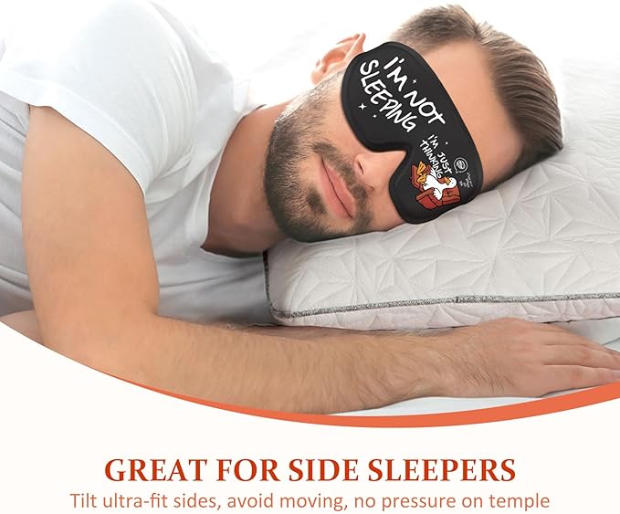 Funny 3D Zero Pressure Sleep Eye Mask for Men Women Side Sleeper, Adjustable Blackout Soft Breathable Eye Masks for Travel Nap Night Sleep, Humorous Gift Stocking Stuffers (Just Thinking)
