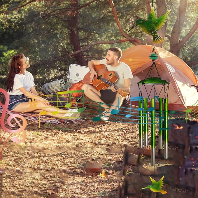 Hummingbird Wind Chimes, Outdoor Metal Wind Chimes Decor for Outside/Indoors, Home, Lawn, Porch, Patio, Gifts,Garden,Yard Decoration (Green Hummingbird)