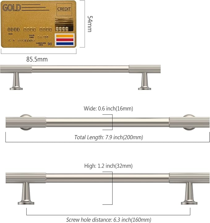Amerdeco 10 Pack Brushed Satin Nickel Cabinet Pulls 6.3 Inch(160MM) Hole Centers Kitchen Cabinet Handles Hardware for Cabinets Cupboard Handles Drawer Pulls ZH0071