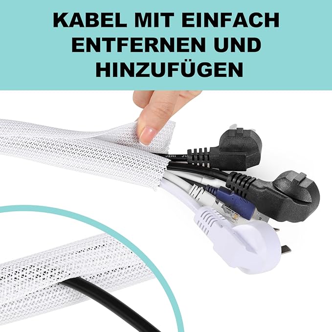 AGPTEK Cable Sleeve Cover, 20ft - 1 inch Desk Cord Organizer Cable Hider, Home Office Wire Management Computer TV Wire Loom Tubing, Pet Proof Cord Protector, from Cat Dog Chewing, White