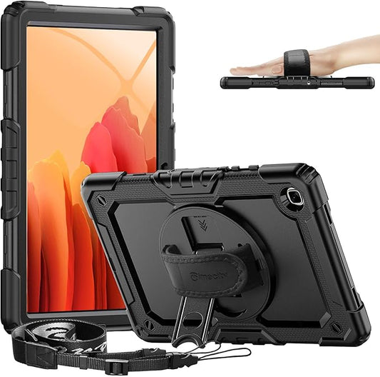 Timecity Case for Galaxy Tab A7 10.4 Inch 2020, SM-T500/ T505/ T507/ 2022 SM-T503/509, Durable Sturdy Case with Screen Protector Swivel Stand Hand Shoulder Strap Full-Body Drop-Proof - Black