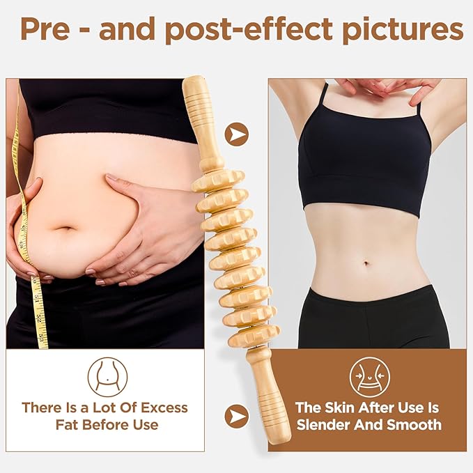 Wooden Cellulite Massage Roller for Legs and Thighs - Handheld Fascia Blaster Tool for Muscle Relief, Lymphatic Drainage & Body Sculpting - Anti Cellulite Massager for Women and Men (9 Wheel)