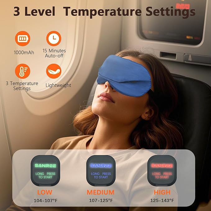 Heated Eye Mask-Cordless Eye Mask for Dry Eyes,Electric Warm Compress for Eyes,Improved Sleep, Blackout Eye Heating Pad for Eye Relief,Rechargeable Warming Eyes Mask for Travel with Washable Cover