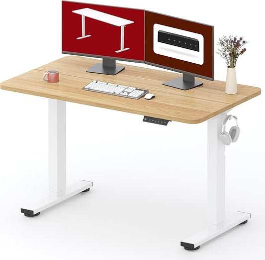 SANODESK Standing Desk Height Adjustable Electric Stand up Desk 48x24 Inches Sit Stand Home Office with Splice Board, White Frame/Maple Top