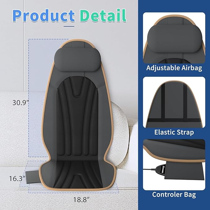 Back Massager for Chair, Heated Seat Cushion Massager with Neck Traction, Vibration Massage Pad for Full Body Massage for Office Chair, Home Use