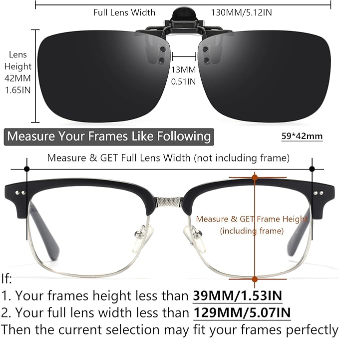 Polarized Clip-on Flip Up Metal Clip Rimless Sunglasses for Prescription Glasses