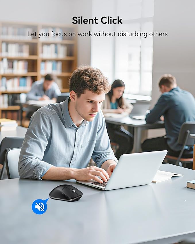 TECKNET Wireless Mouse, Bluetooth Mouse (BT5.0/5.0 & 2.4G) Rechargeable 4800 DPI Ergonomic Optical Mouse with 6 Adjustable, Quiet Clicks, USB A Receiver, 7 Buttons, Wide Compatibility - Black