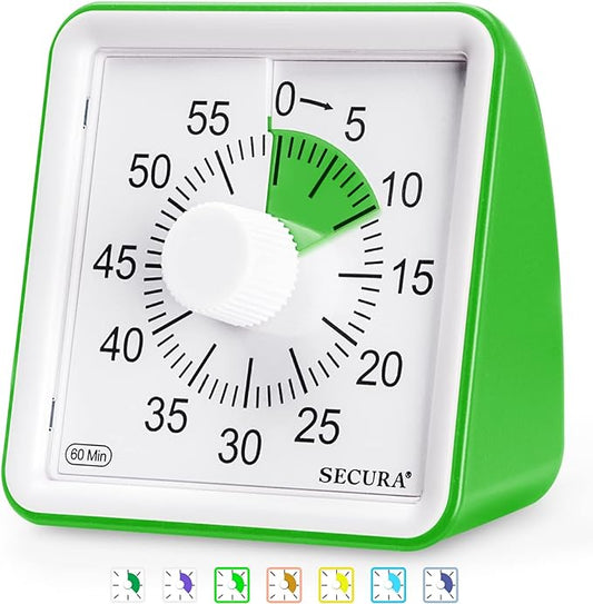 Secura 60-Minute Visual Timer, Classroom Timer, Countdown Timer for Kids and Adults, Time Management Tool for Teaching (Green & Green)