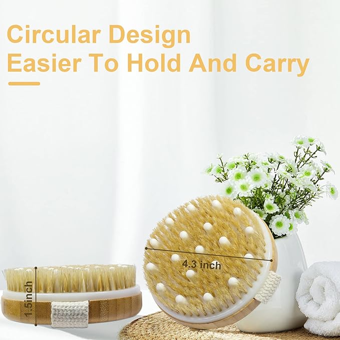 Bamboo Dry Body Brushes,Dry Body Scrubber for Dry Skin, Blood Circulation, Cellulite Treatment,Drying Brush Suitable for All Kinds of Skin with Soft and Stiff Bristles