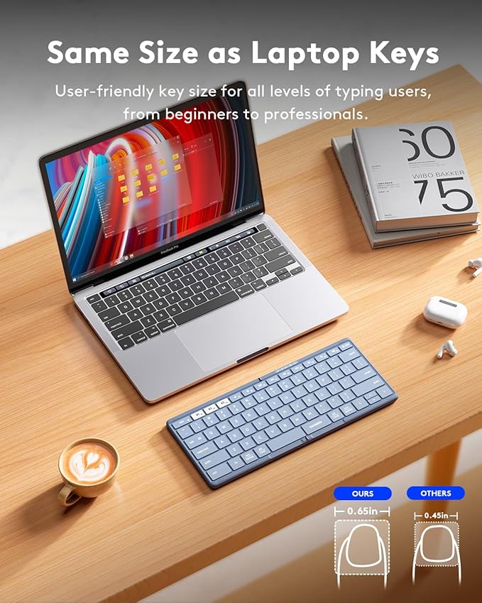 Samsers Full-Size Foldable Bluetooth Keyboard, KF08S Wireless Folding Keyboards with PU Leather Cover, Portable Travel for iPhone iPad Smartphone Tablet Laptop, Android Windows Mac OS, Blue