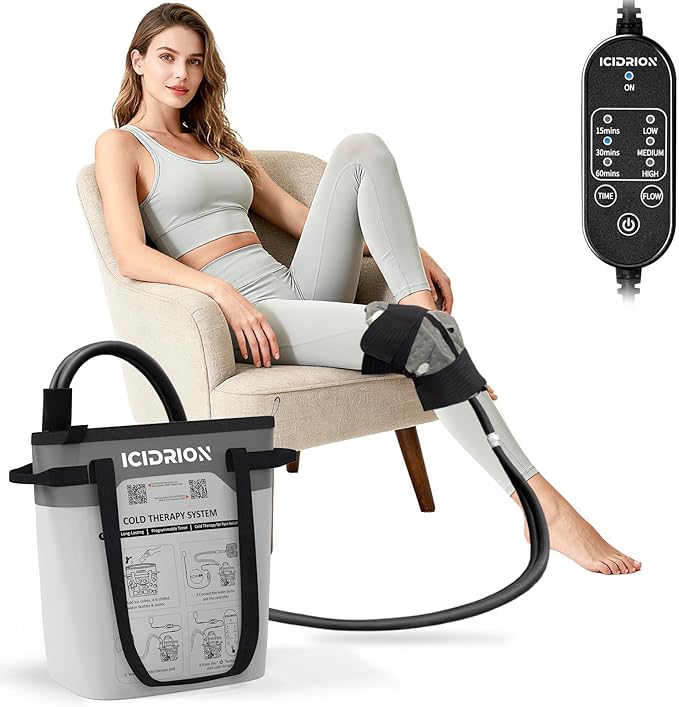 Cold Therapy Machine, Programmable Ice Machine for Knee After Surgery, Portable Knee Replacement Recovery System, Cryotherapy Pain Relief w/Compression Pad for Shoulder, Hip and Ankle