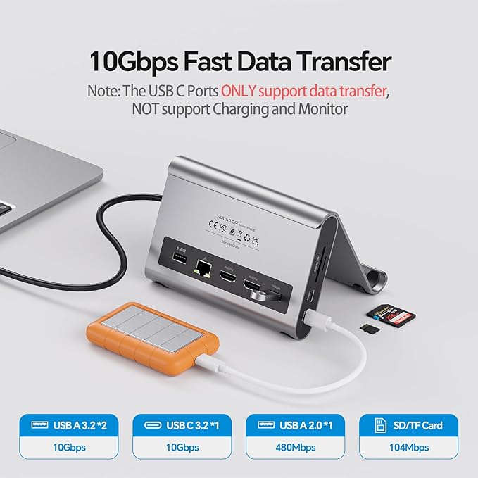 MacBook Pro Docking Station Dual Monitor 4K@60Hz for MacBook Pro/Air M3 Pro/M4, PULWTOP USB C Docking Station Stand Laptop Dock with 2 HDMI, PD, Ethernet, USB A/C 10Gbps, Audio, SD/TF, USB 2.0