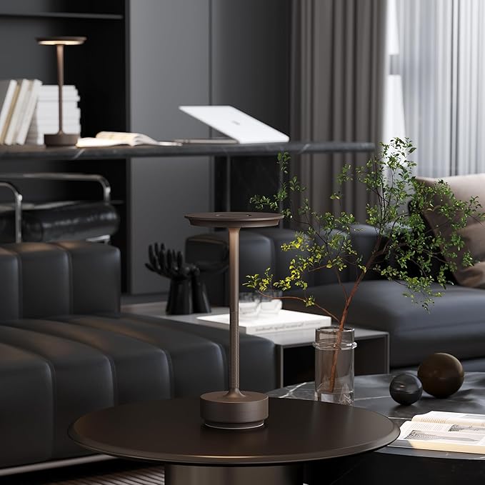 2 Pack Rechargeable Table Lamps Cordless, Portable 5000mAh Outdoor Table Light, 3 Color Stepless Dimming LED Table Lamp with Memory Function, for Home/Dinner/Patio/Restaurant.(Brown)