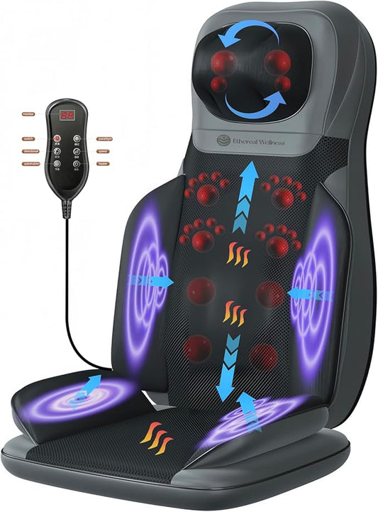 Shiatsu Massage Chair with Heat, Full Back Shiatsu & Rolling, Comfortable Massage Chair Pad for Stress Relief, Gift for her/him, Office and Home.Black, Free car Adapter Included