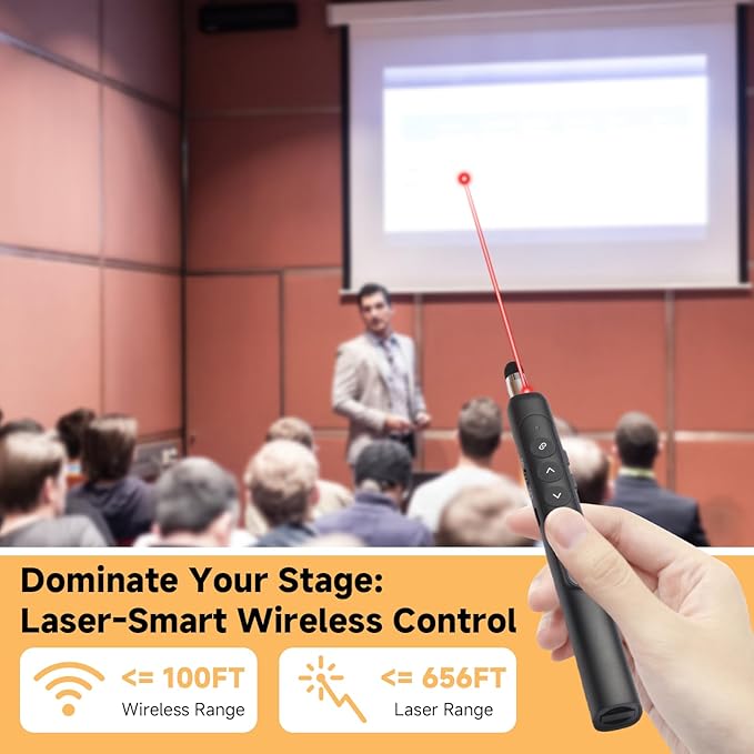 Wireless Presentation Clicker with Retractable Pointer and Stylus, Compatible with PowerPoint Google Slides Keynote, for Mac Windows Computer, Classroom and Office Use