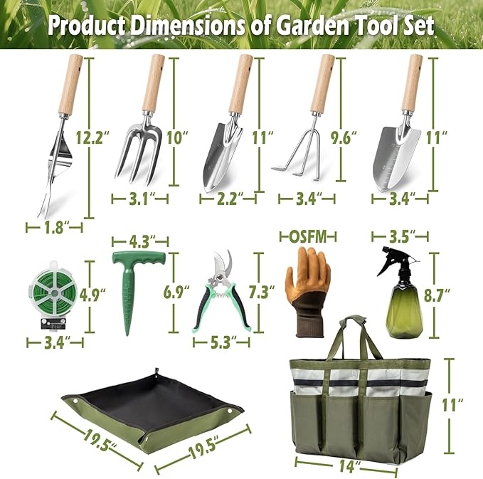12-Piece Heavy Duty Garden Tool Set with Fashion Organizer Handbag, Rust-Proof Gardening Hand Tools Kit, Ideal Women's Gift for Gardening